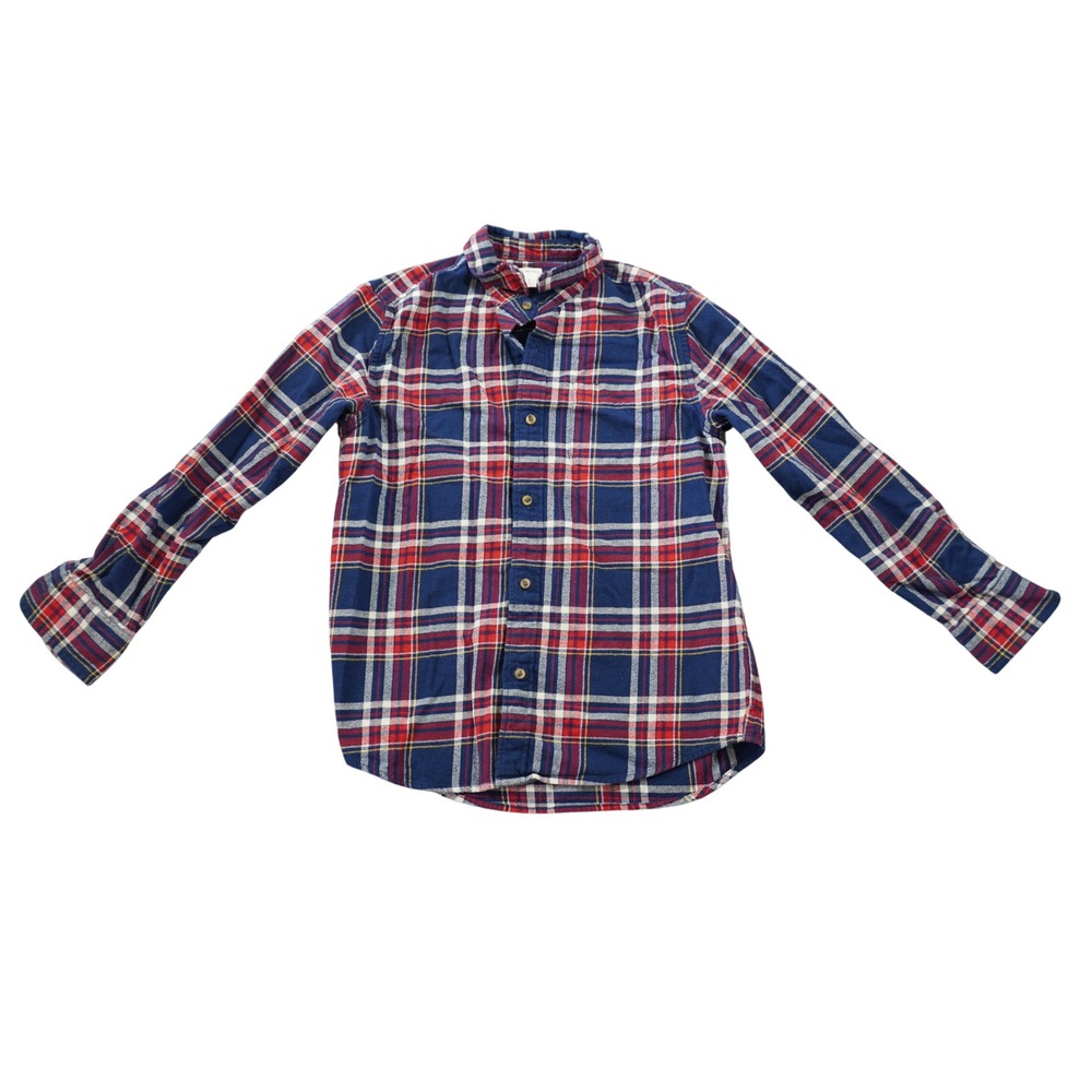 Crewcuts‎ J. Crew Boy's Size 12 Navy Red Plaid Flannel Cotton Button Down Shirt